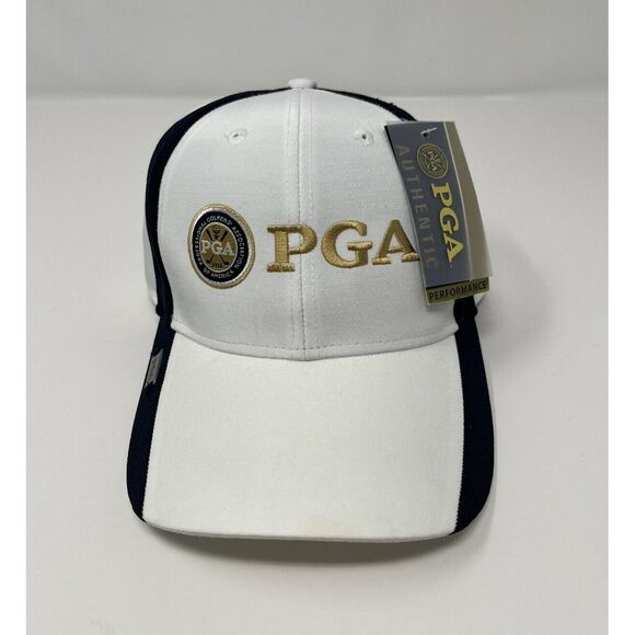 PGA Authentic Performance Cap White Navy Golf Adjustable Coolmax Hat - Picture 1 of 7